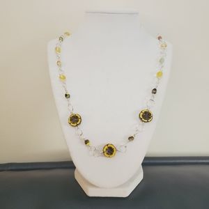 Yellow flower Czech glass necklace- Extra long